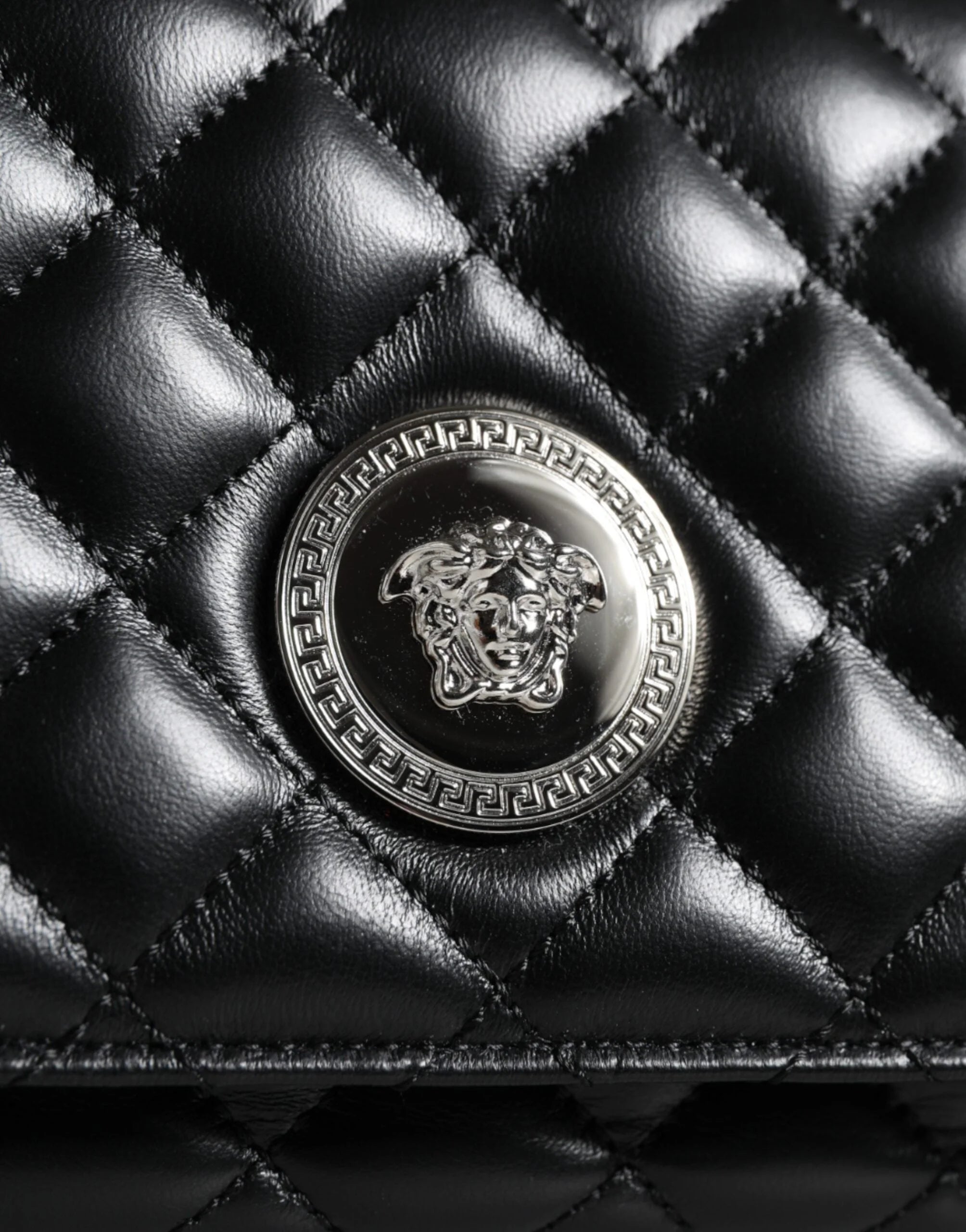 Versace Black Quilted Lambskin Leather Crossbody Shoulder Bag - Cross Body Bags