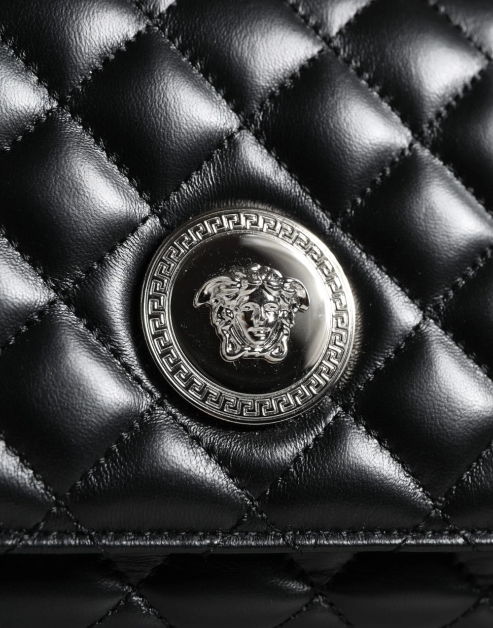 Versace Black Quilted Lambskin Leather Crossbody Shoulder Bag - Cross Body Bags