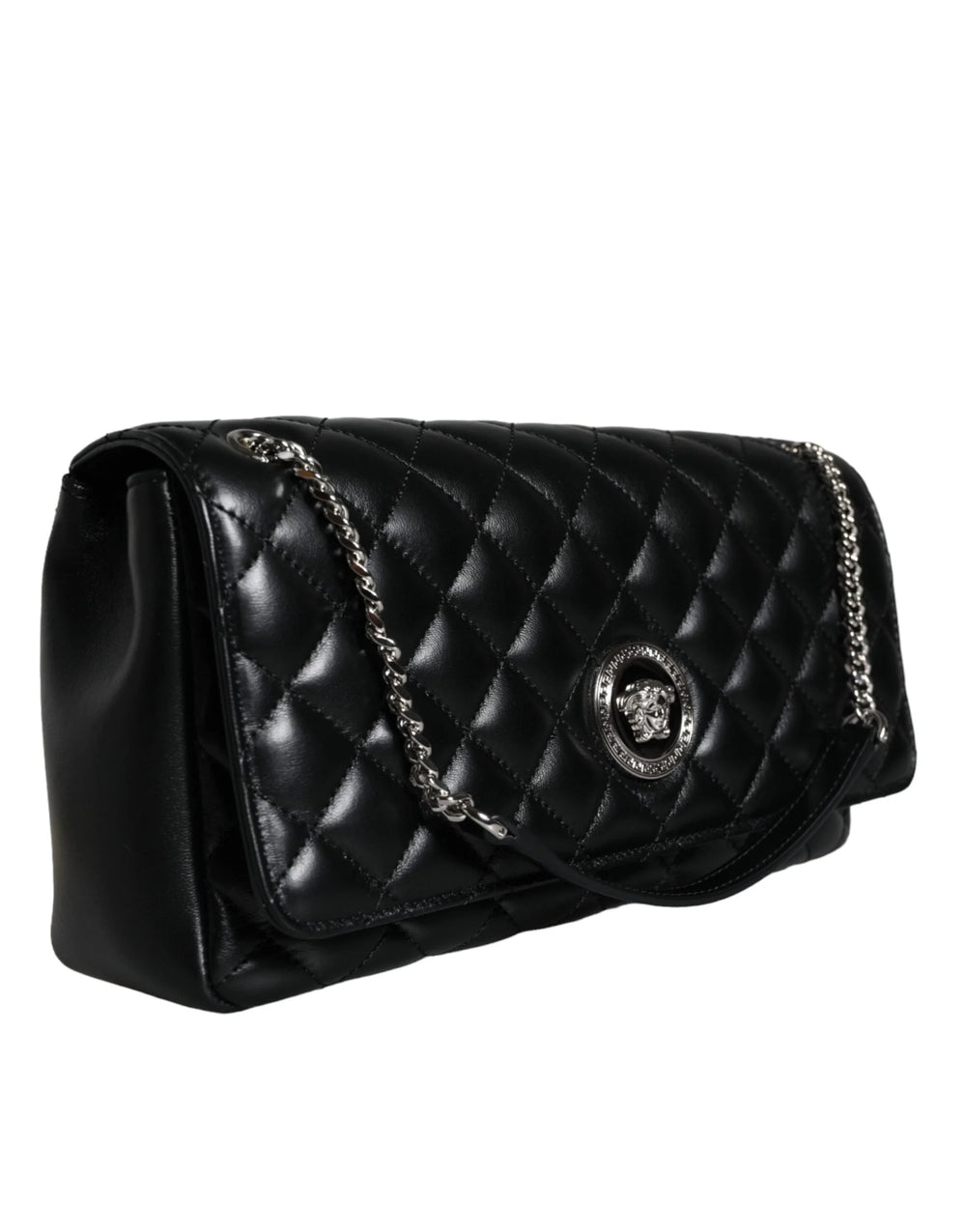 Versace Black Quilted Lambskin Leather Crossbody Shoulder Bag - Cross Body Bags