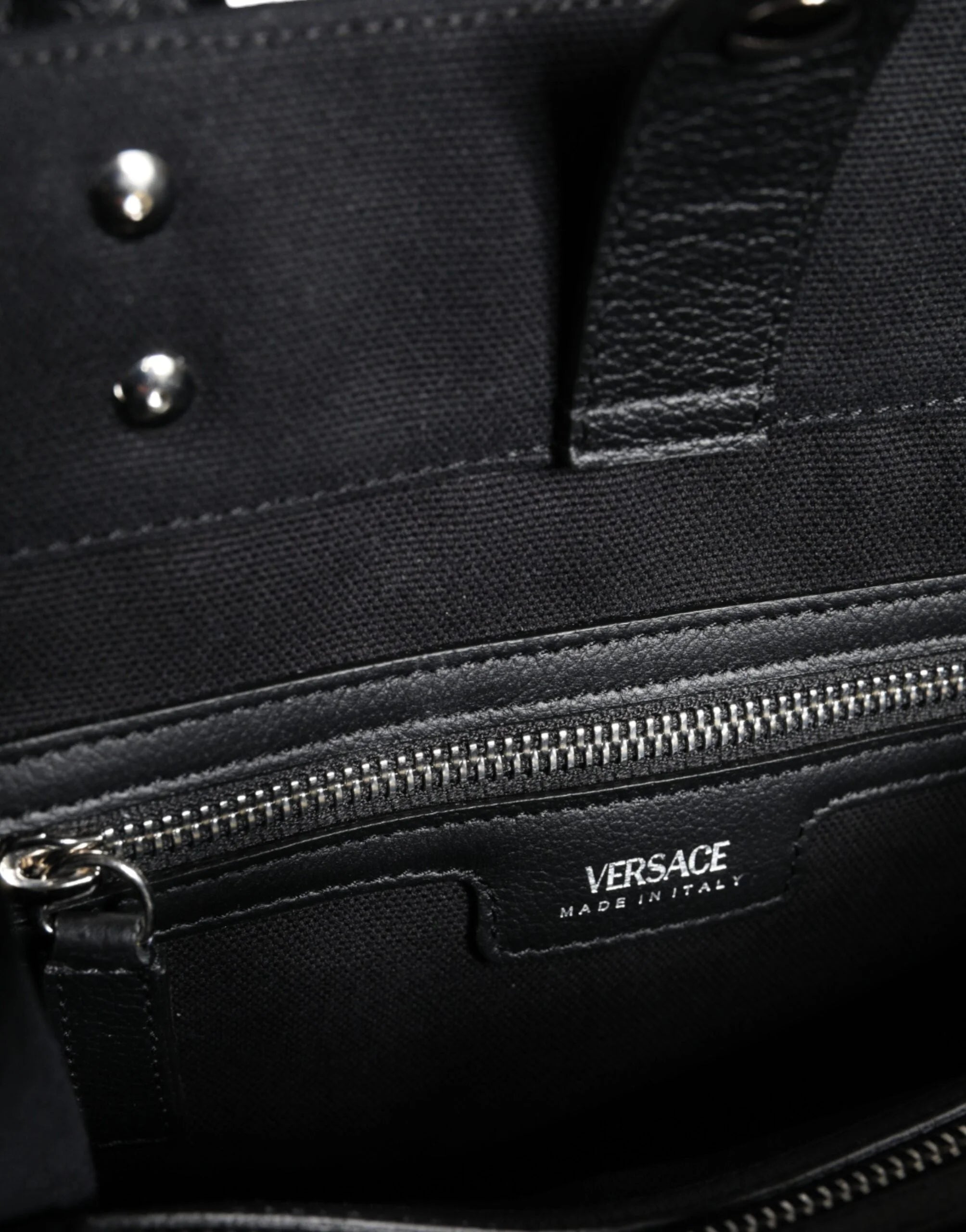 Versace Black Top Handle Canvas Leather Logo Crossbody Tote Bag - Cross Body Bags