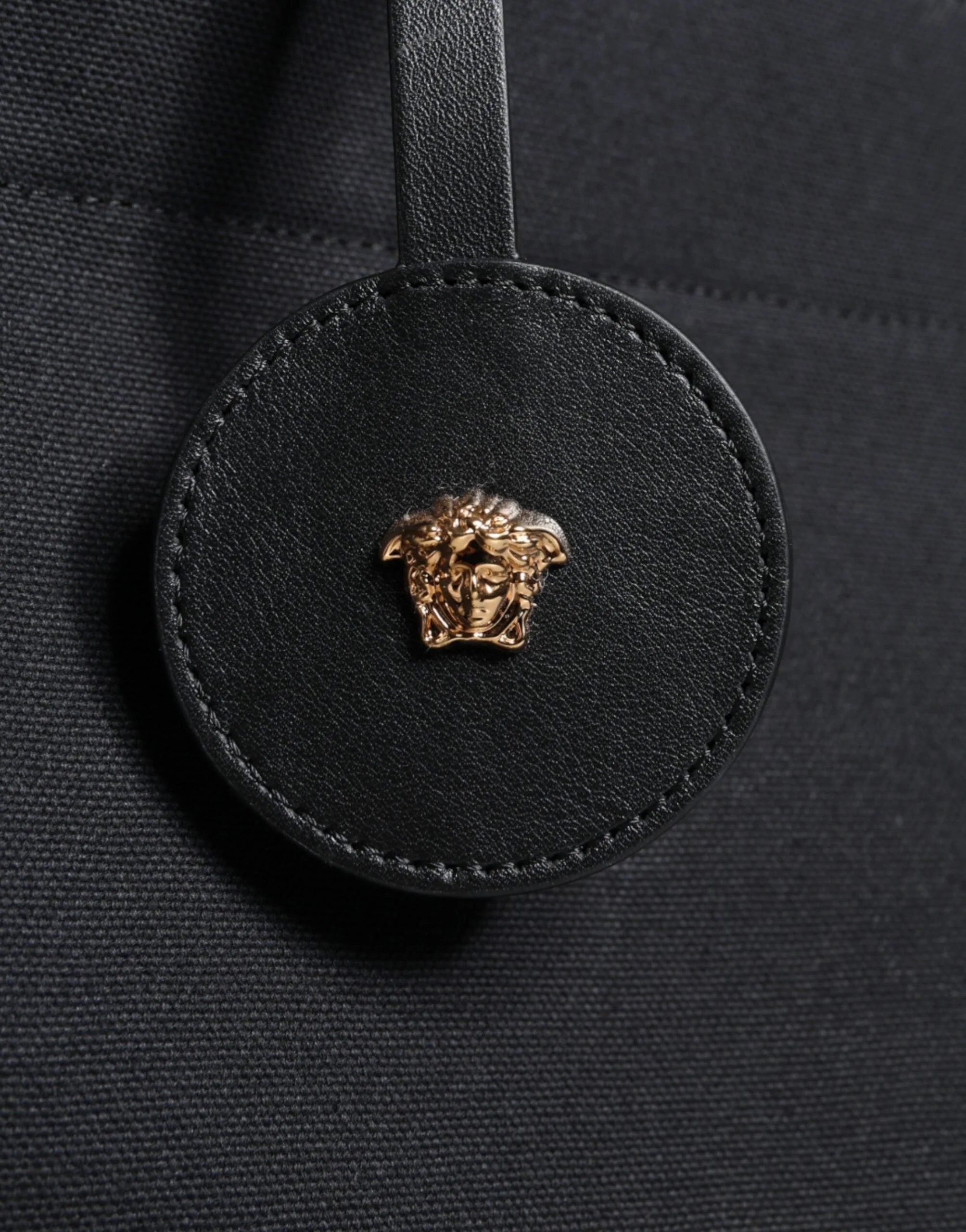 Versace Black Top Handle Canvas Leather Logo Crossbody Tote Bag - Cross Body Bags