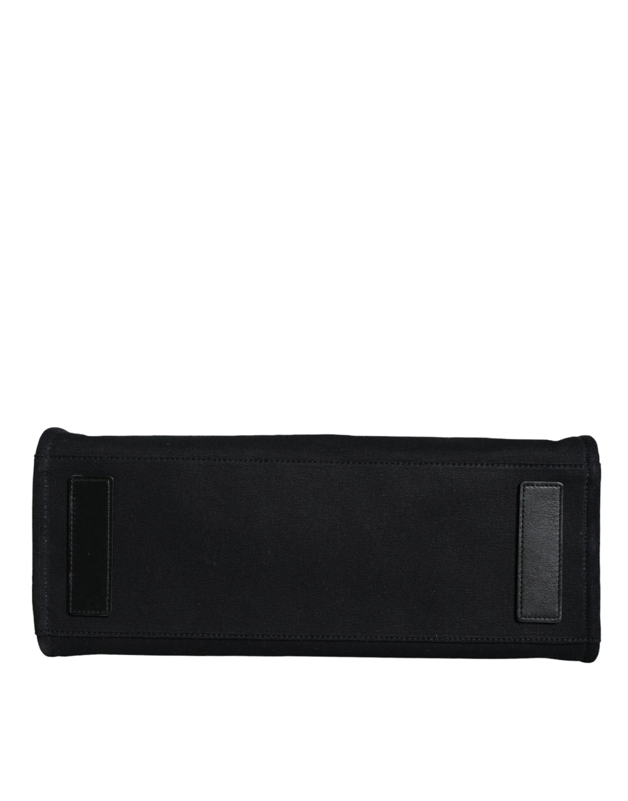 Versace Black Top Handle Canvas Leather Logo Crossbody Tote Bag - Cross Body Bags