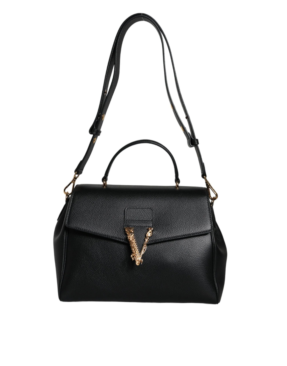 Versace Black Top Handle Grainy Calfskin Leather Crossbody Bag - Cross Body Bags