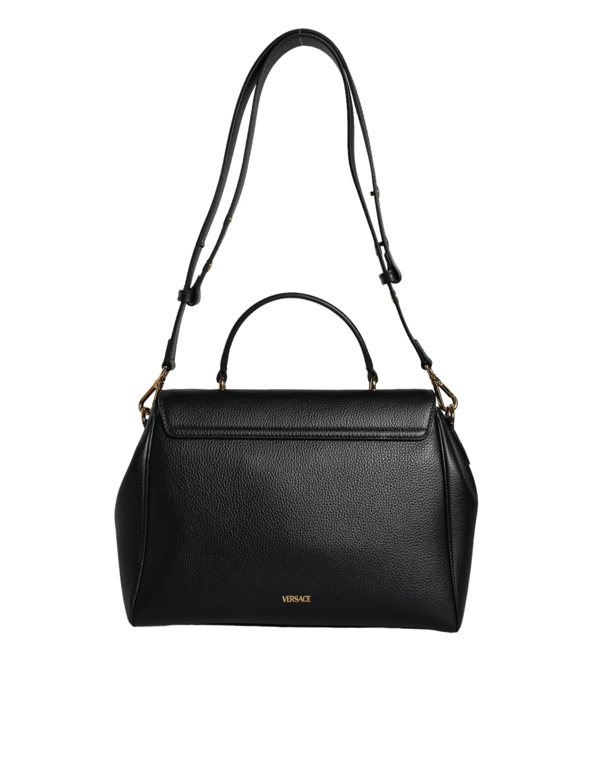 Versace Black Top Handle Grainy Calfskin Leather Crossbody Bag - Cross Body Bags