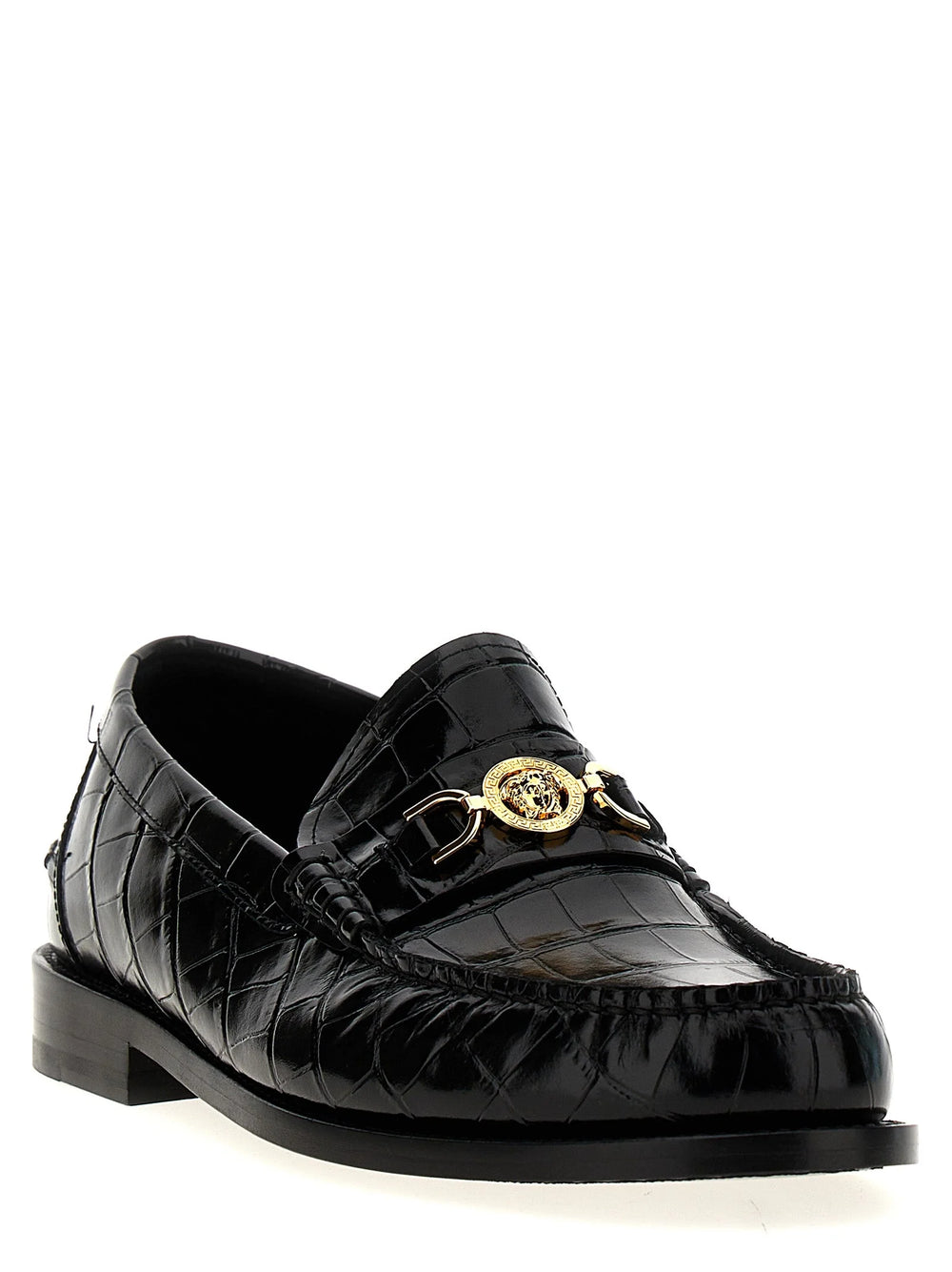 Versace Black Velvet Leather Slip-On Loafers