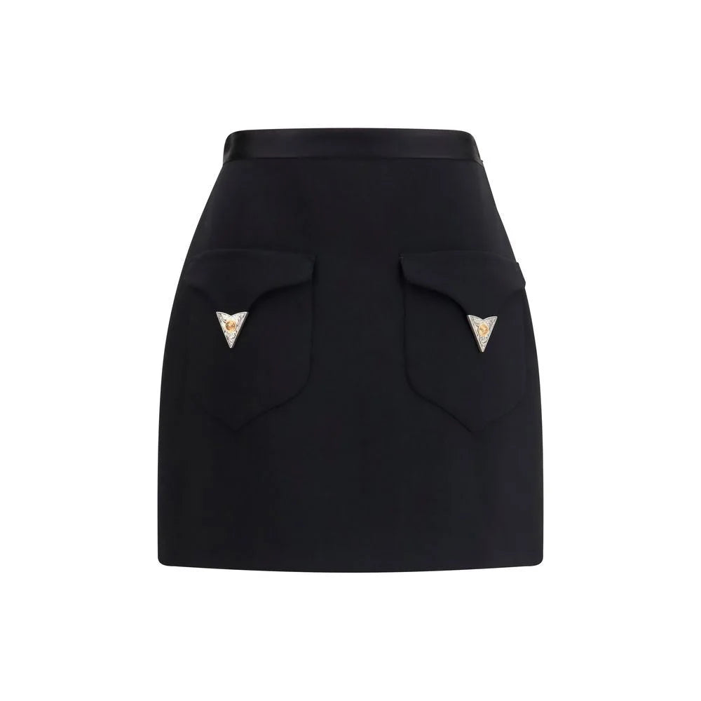 Versace Black Wool Oves Aries Mini Skirt