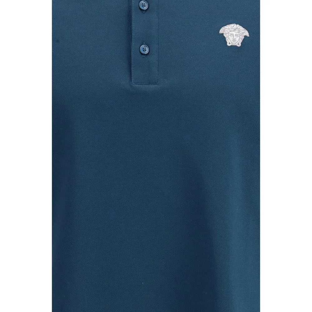 Versace Blue Cotton Polo Shirt