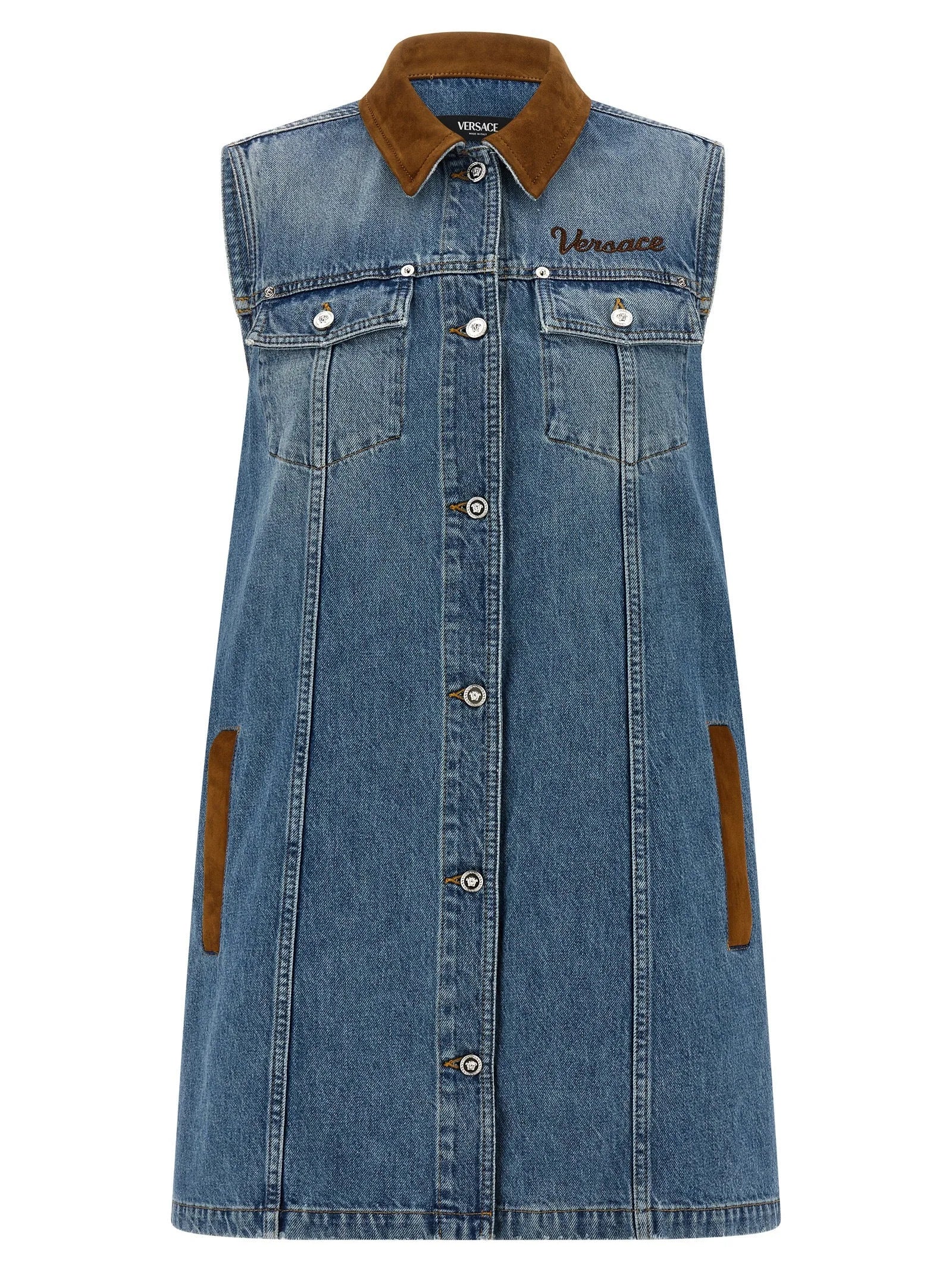Versace Blue Cotton Short Dress