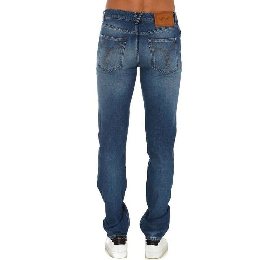 Versace Blue Cotton Straight-Leg Jeans - W32