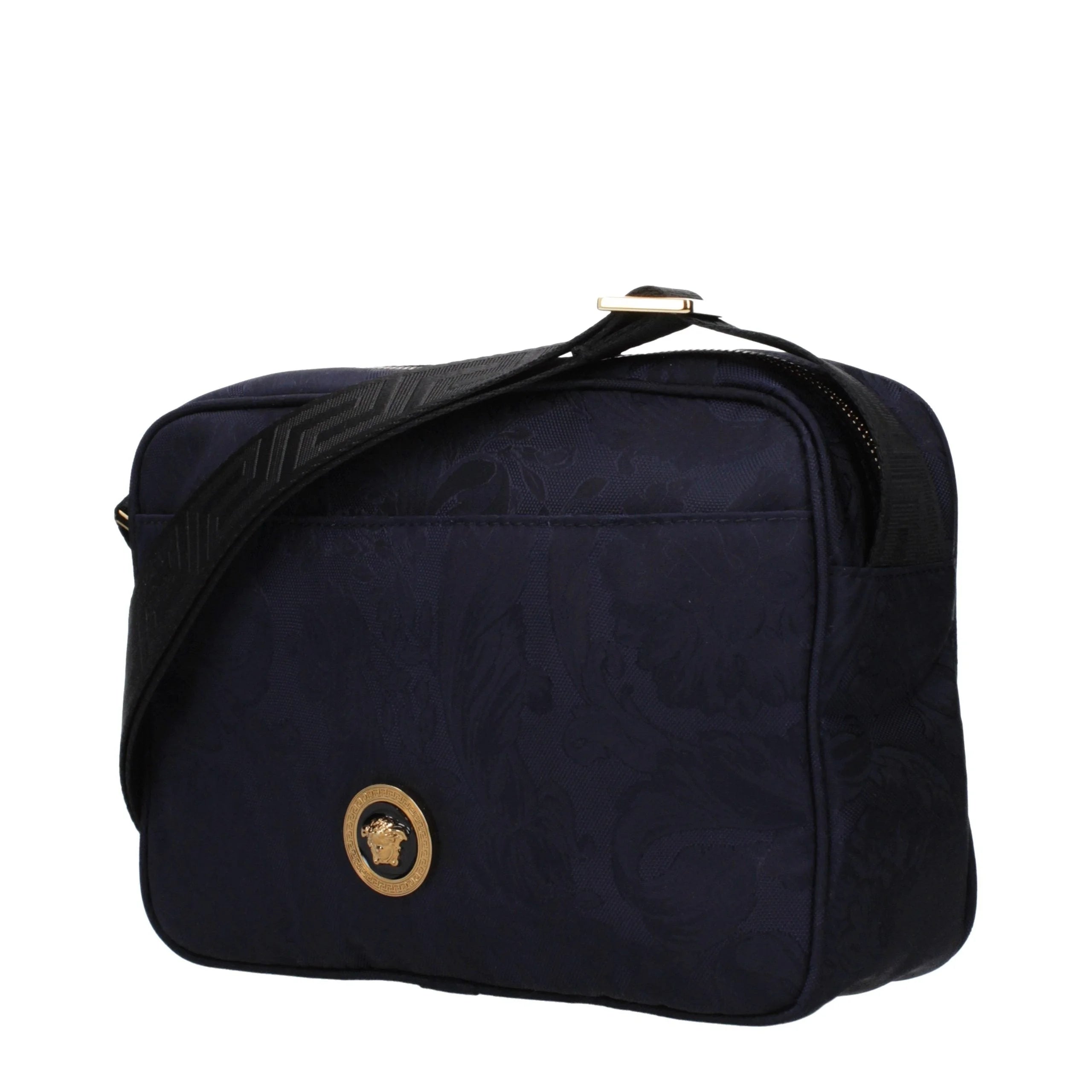 Versace Blauwe Stof Kruisbody Tas