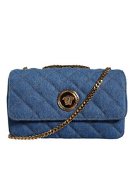 Versace Blue Quilted Denim Leather Crossbody Shoulder Bag - Cross Body Bags