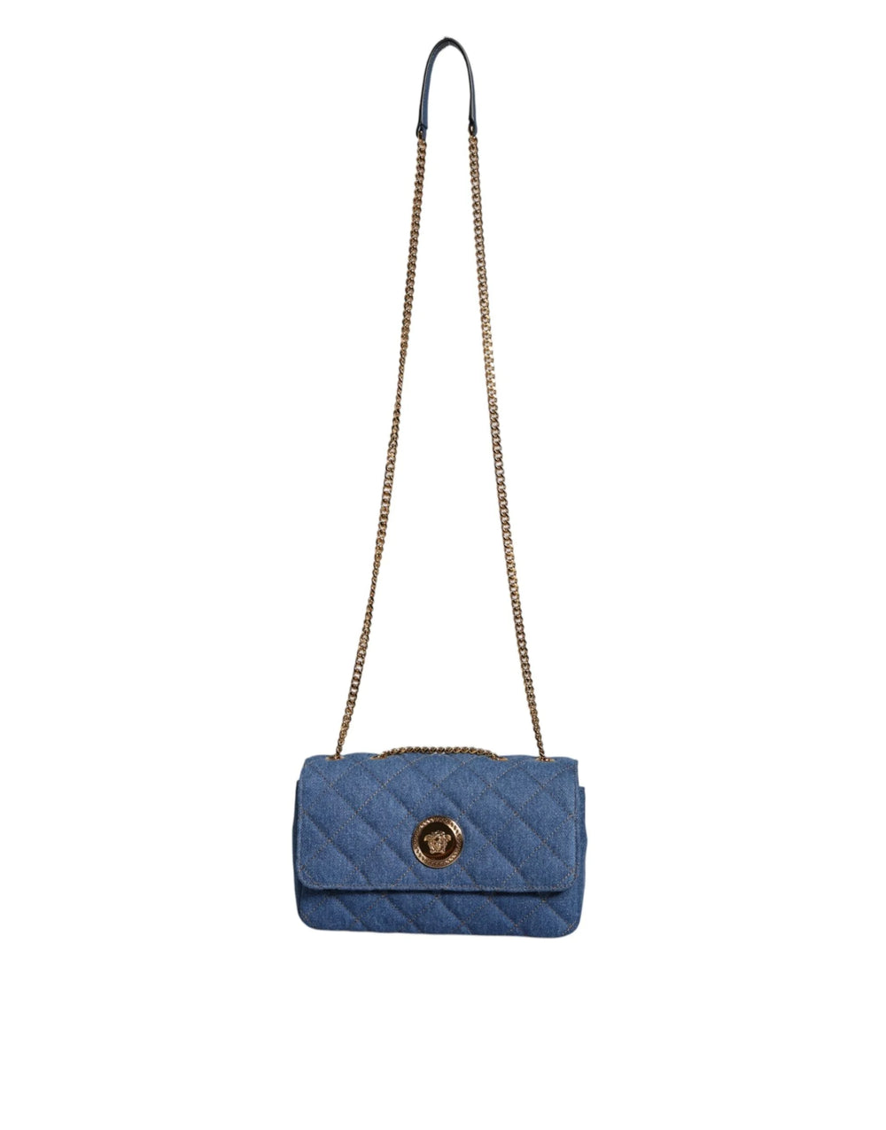 Versace Blue Quilted Denim Leather Crossbody Shoulder Bag - Cross Body Bags