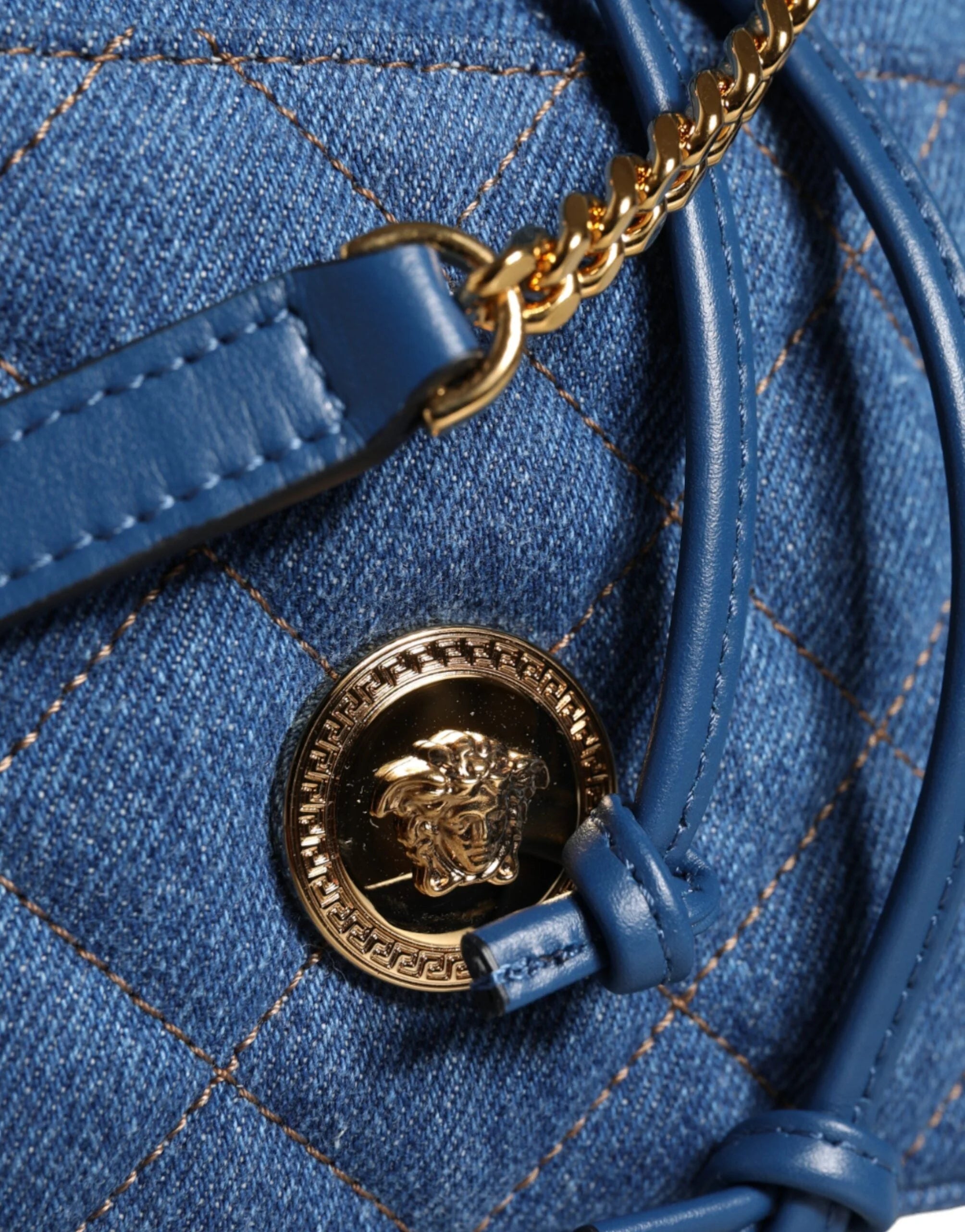 Versace Blue Quilted Denim Leather Crossbody Shoulder Bag - Cross Body Bags