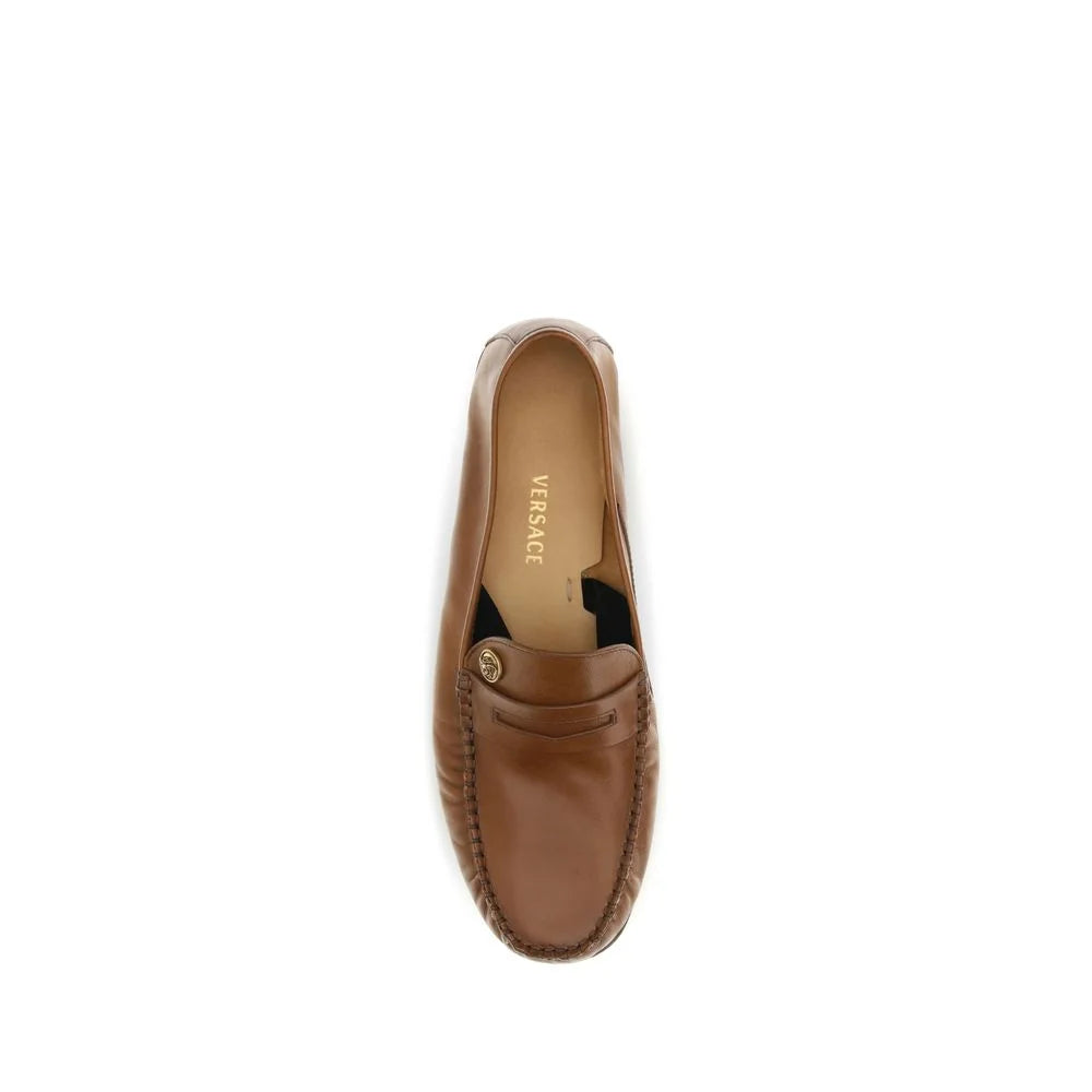 Loafers Versace hnědé z telecí kůže Bos Taurus bez zapínání