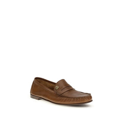 Loafers Versace hnědé z telecí kůže Bos Taurus bez zapínání