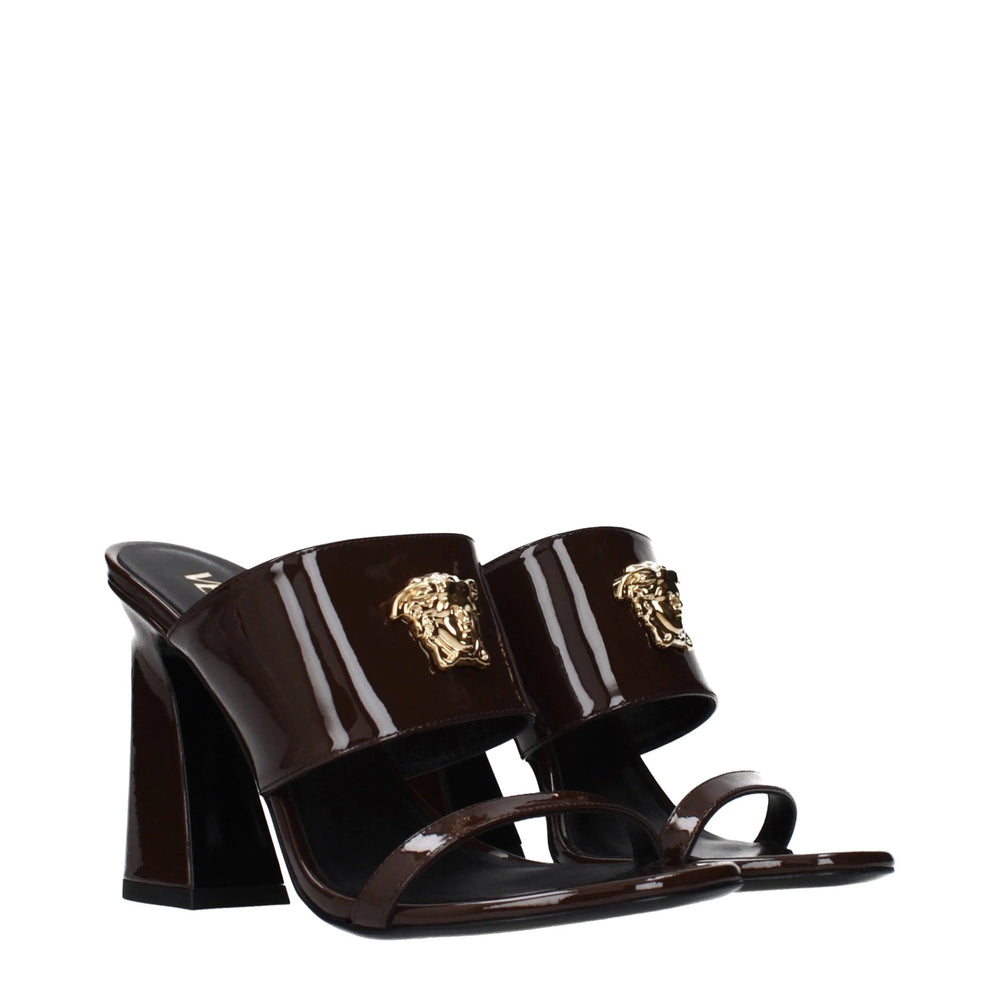 Versace Brown Leather Stiletto Heel Sandals