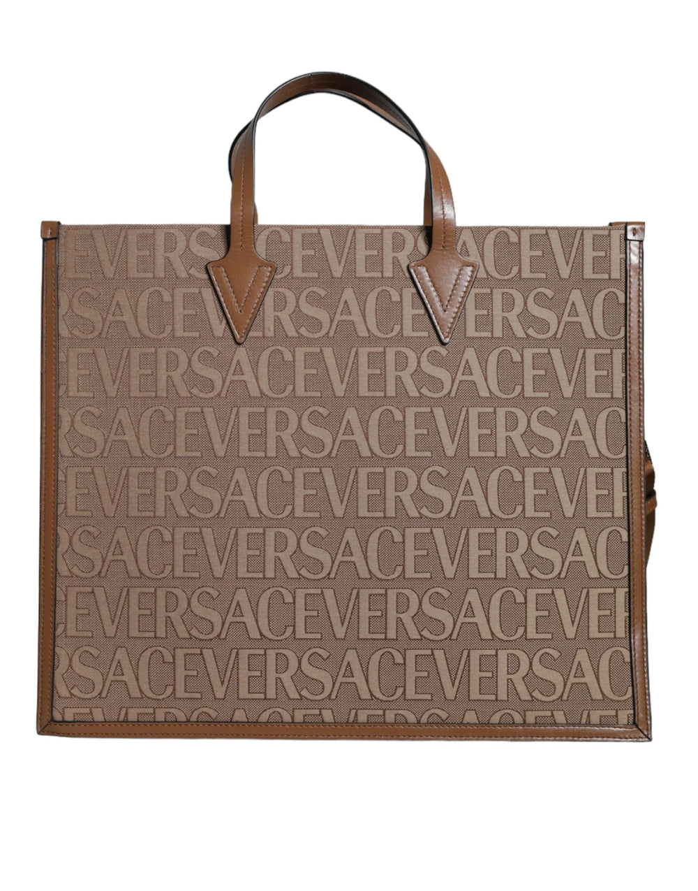 Versace Brown Top Handle Jacquard Leather Logo Crossbody Tote Bag - Cross Body Bags