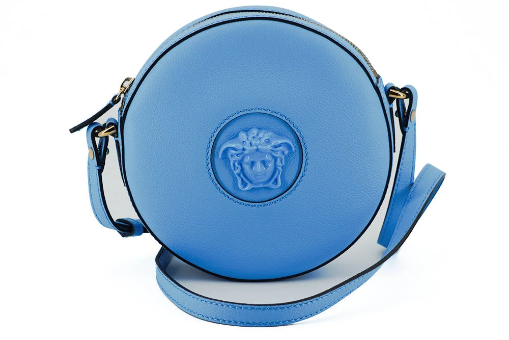 Versace Chic Blue Leather Round Shoulder Bag - Shoulder Bags