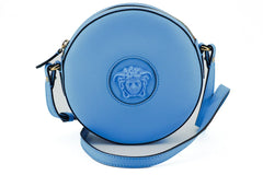 Versace Chic Blue Leather Round Shoulder Bag - Shoulder Bags