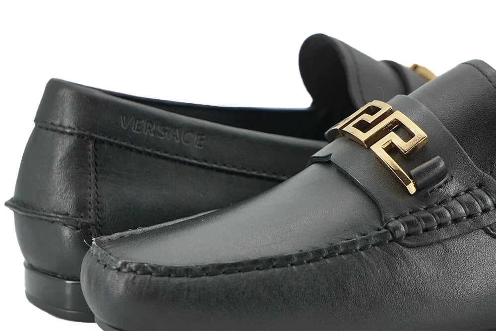 Versace Elegant Black Calf Leather Men’s Loafers - EU39/US6 - Flats
