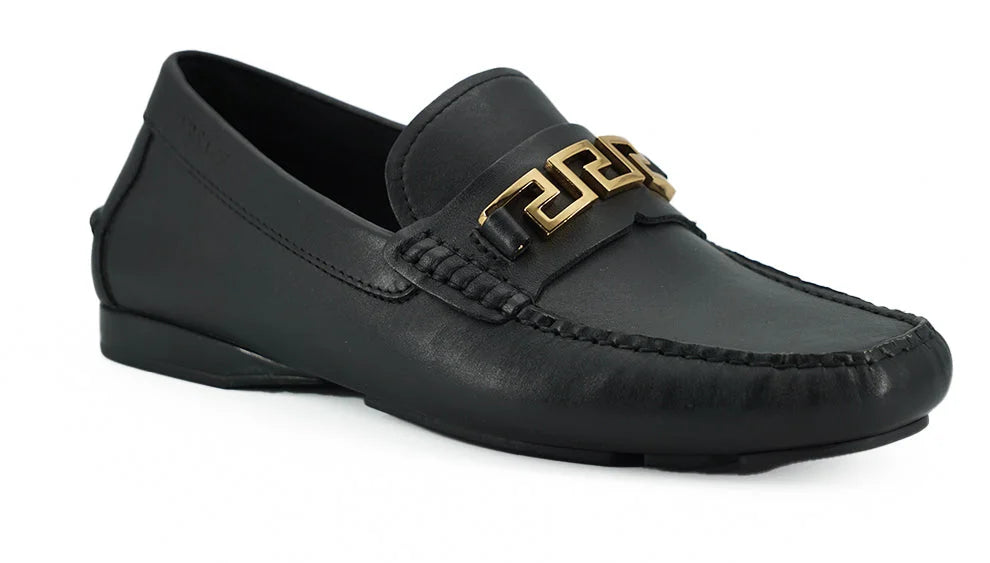 Versace Elegant Black Calf Leather Men’s Loafers - EU39/US6 - Flats