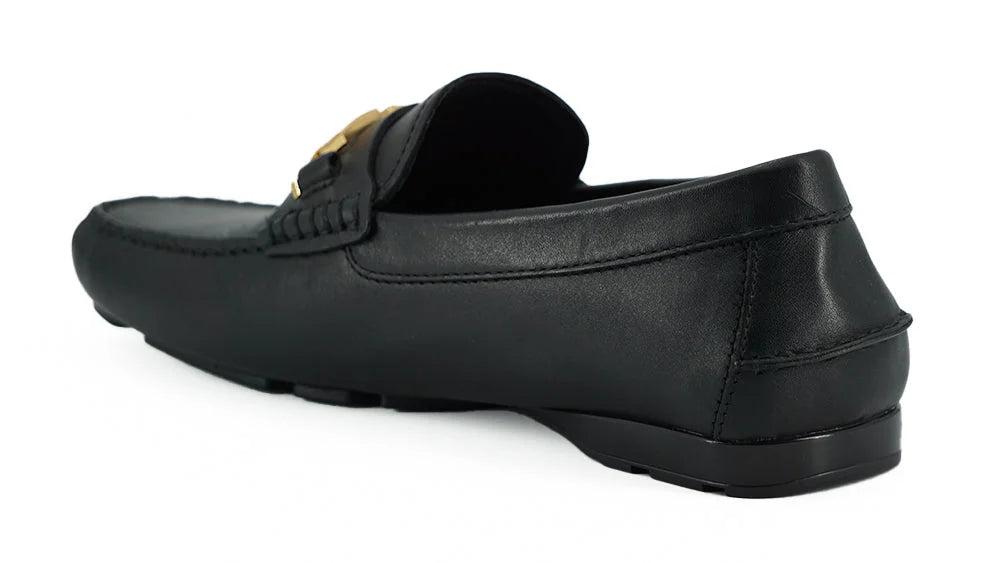 Versace Elegant Black Calf Leather Men’s Loafers - EU39/US6 - Flats