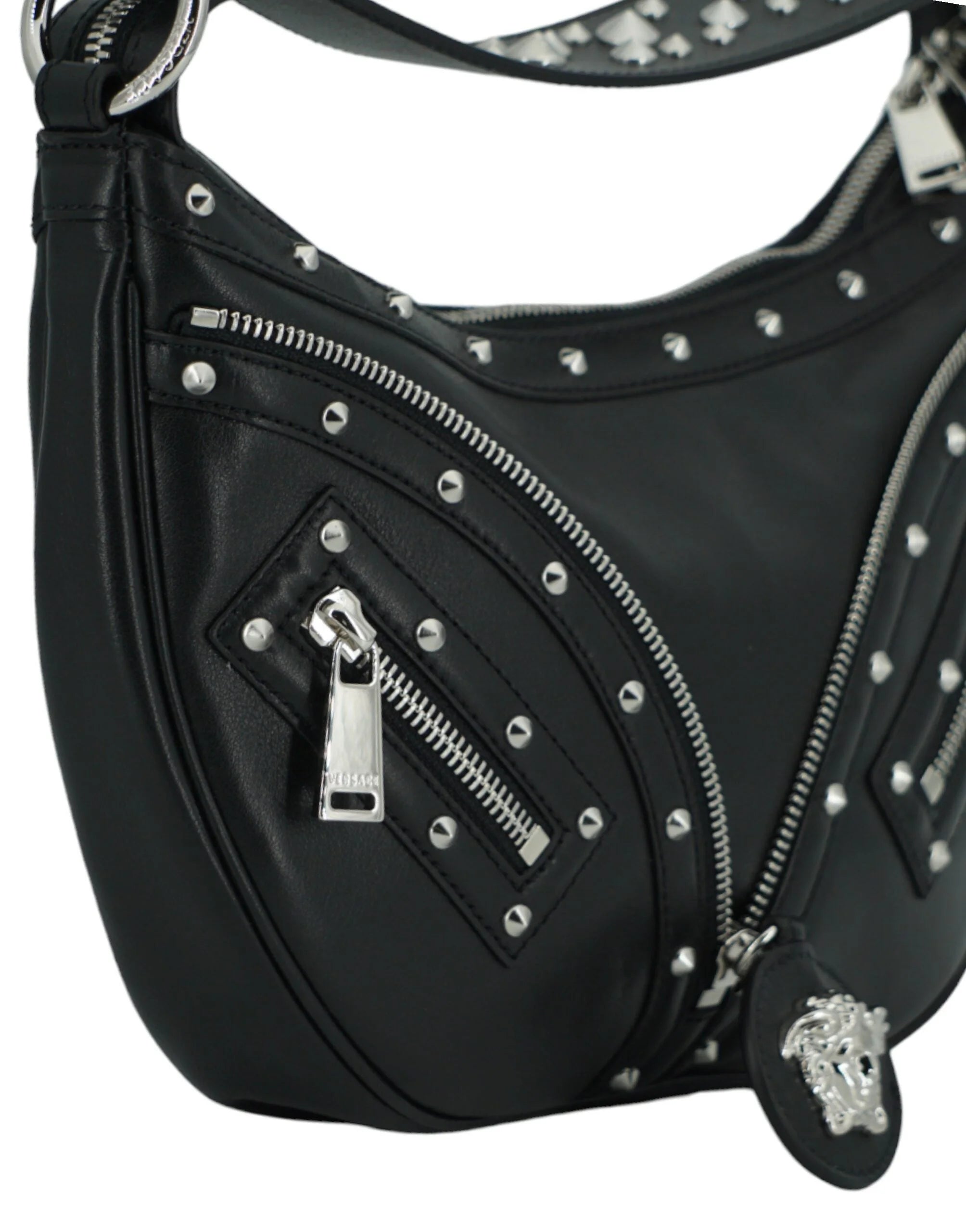 Versace Elegant Black Leather Hobo Shoulder Bag - Hobo Bags
