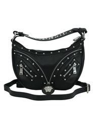Versace Elegant Black Leather Hobo Shoulder Bag - Hobo Bags