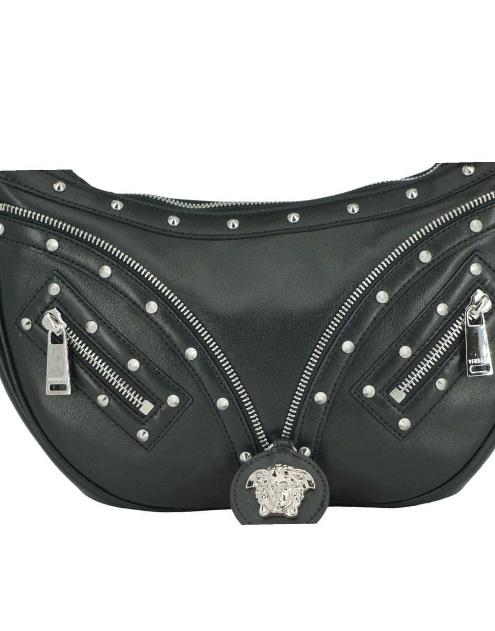Versace Elegant Black Leather Hobo Shoulder Bag - Hobo Bags