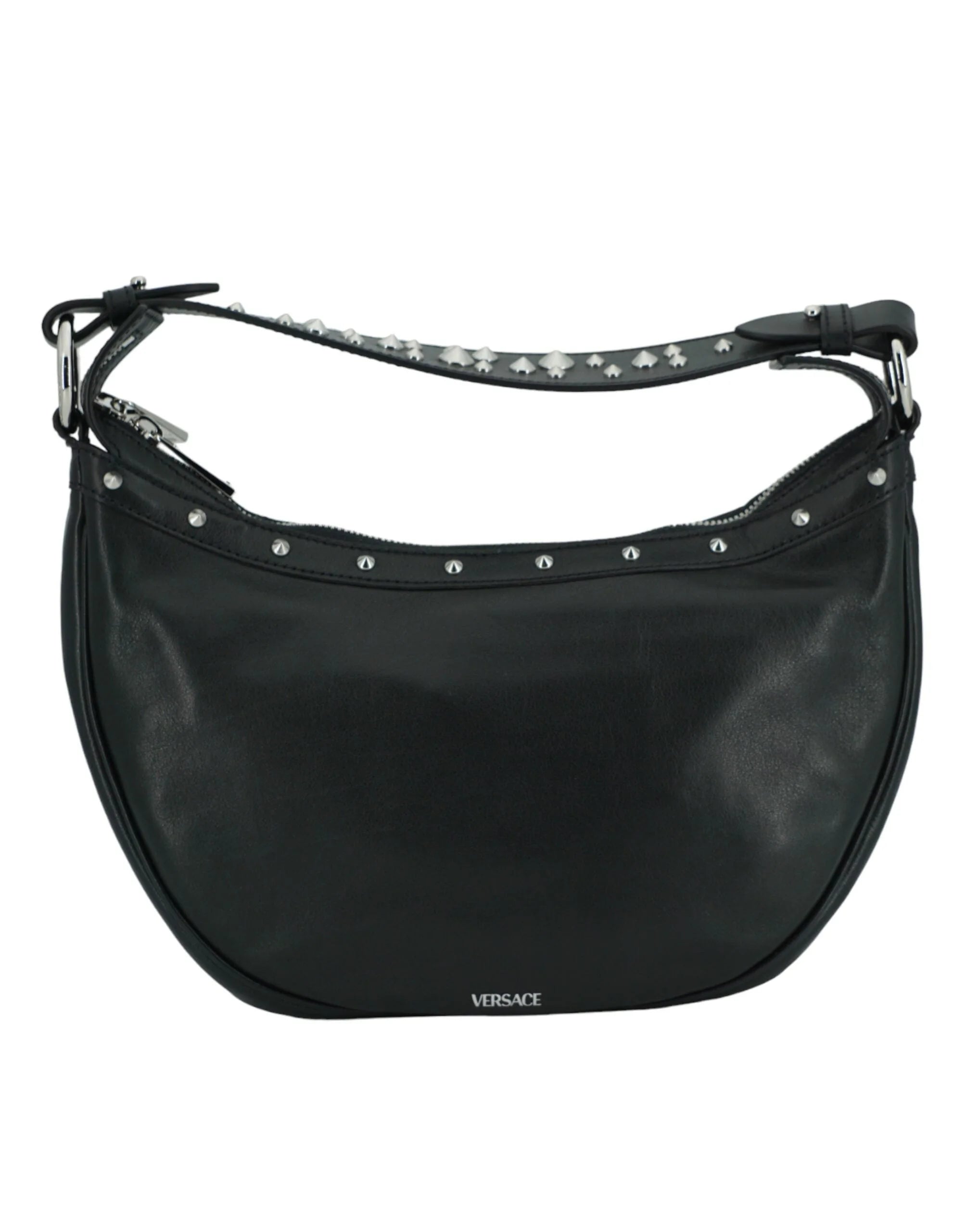 Versace Elegant Black Leather Hobo Shoulder Bag - Hobo Bags