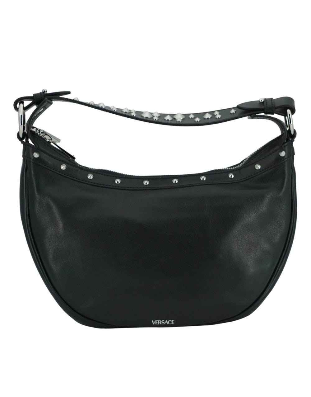 Versace Elegant Black Leather Hobo Shoulder Bag - Hobo Bags