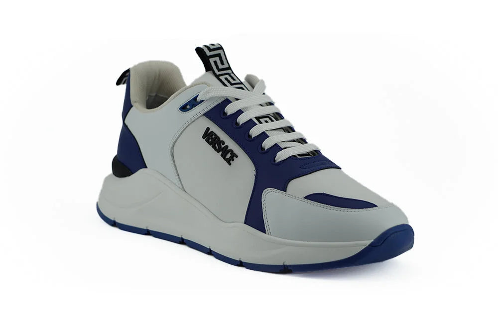 Versace Elegant Blue and White Leather Sneakers - EU44/US11 - Sneakers