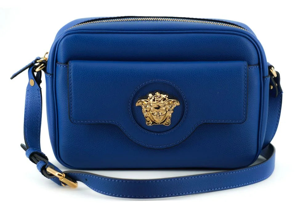 Versace Elegant Blue Calf Leather Camera Case Bag - Cross Body Bags