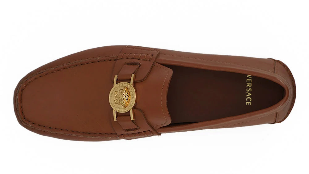Versace Elegant Medusa-Embossed Leather Loafers - Flats