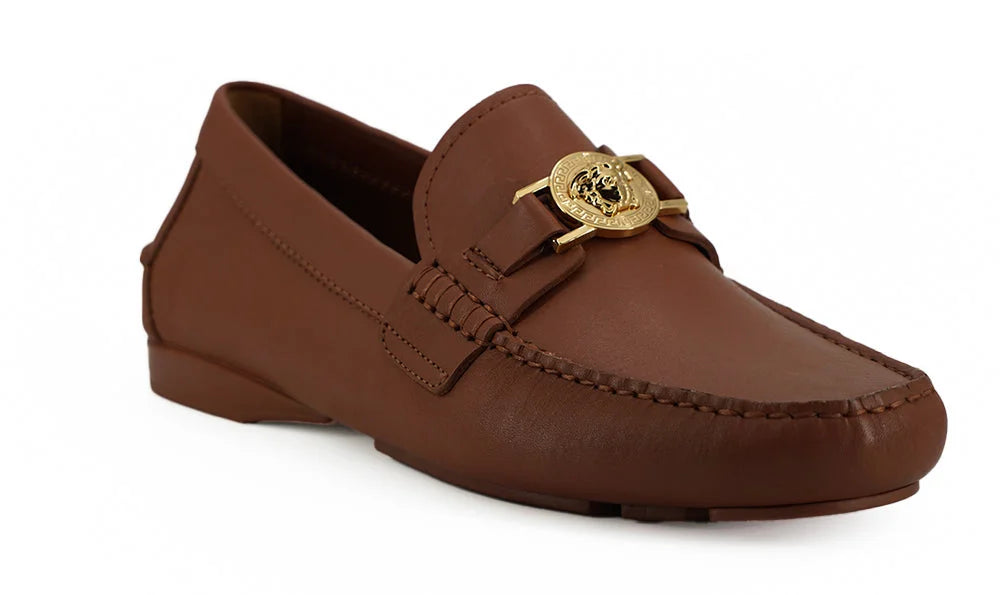 Versace Elegant Medusa-Embossed Leather Loafers - Flats