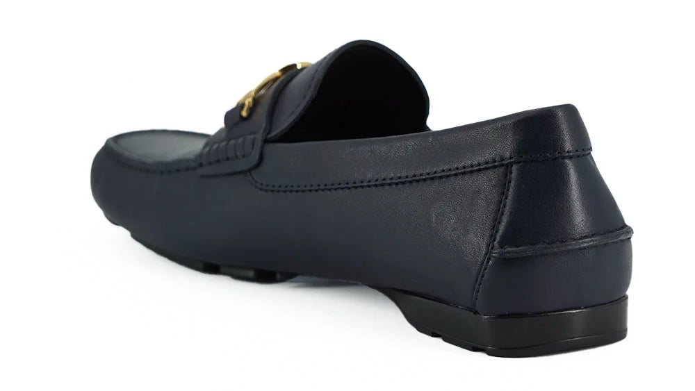 Versace Elegant Navy Blue Calf Leather Loafers - Flats