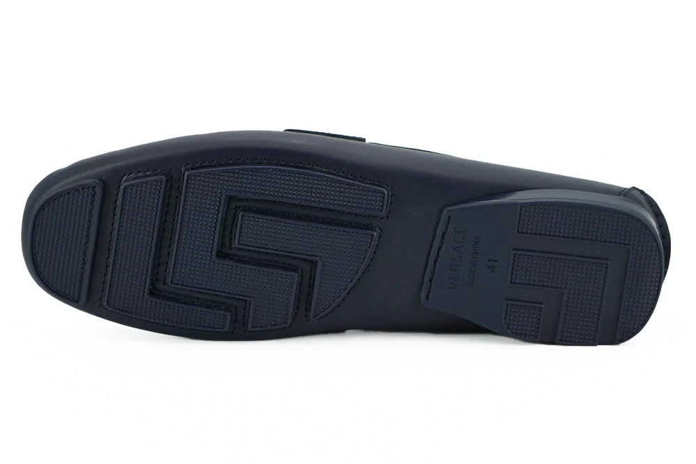 Versace Elegant Navy Blue Calf Leather Loafers - Flats