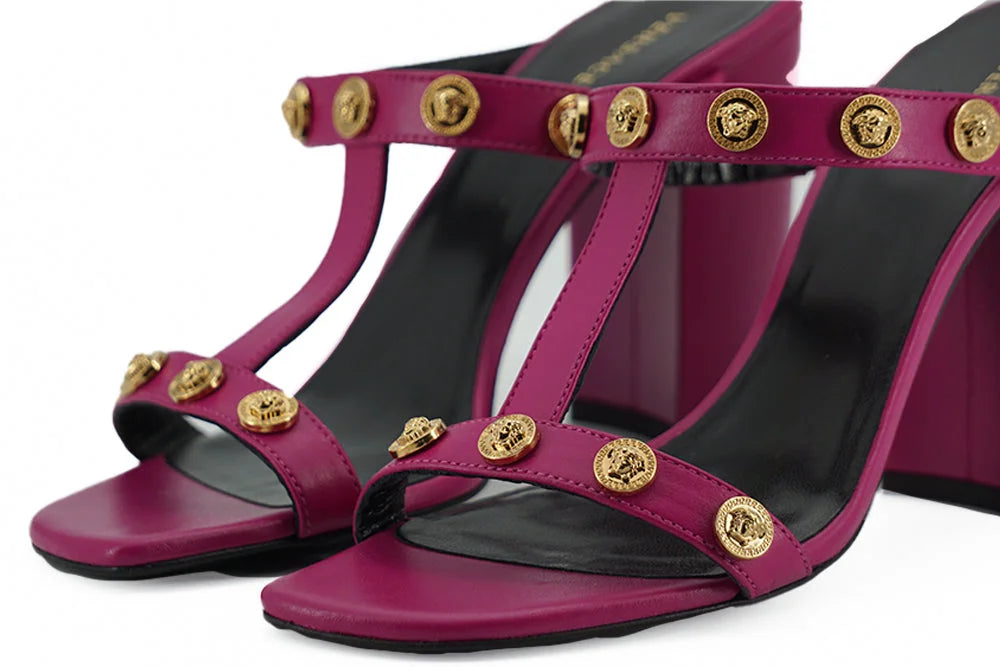 Versace Elegant Purple Calf Leather High Sandals - Sandals