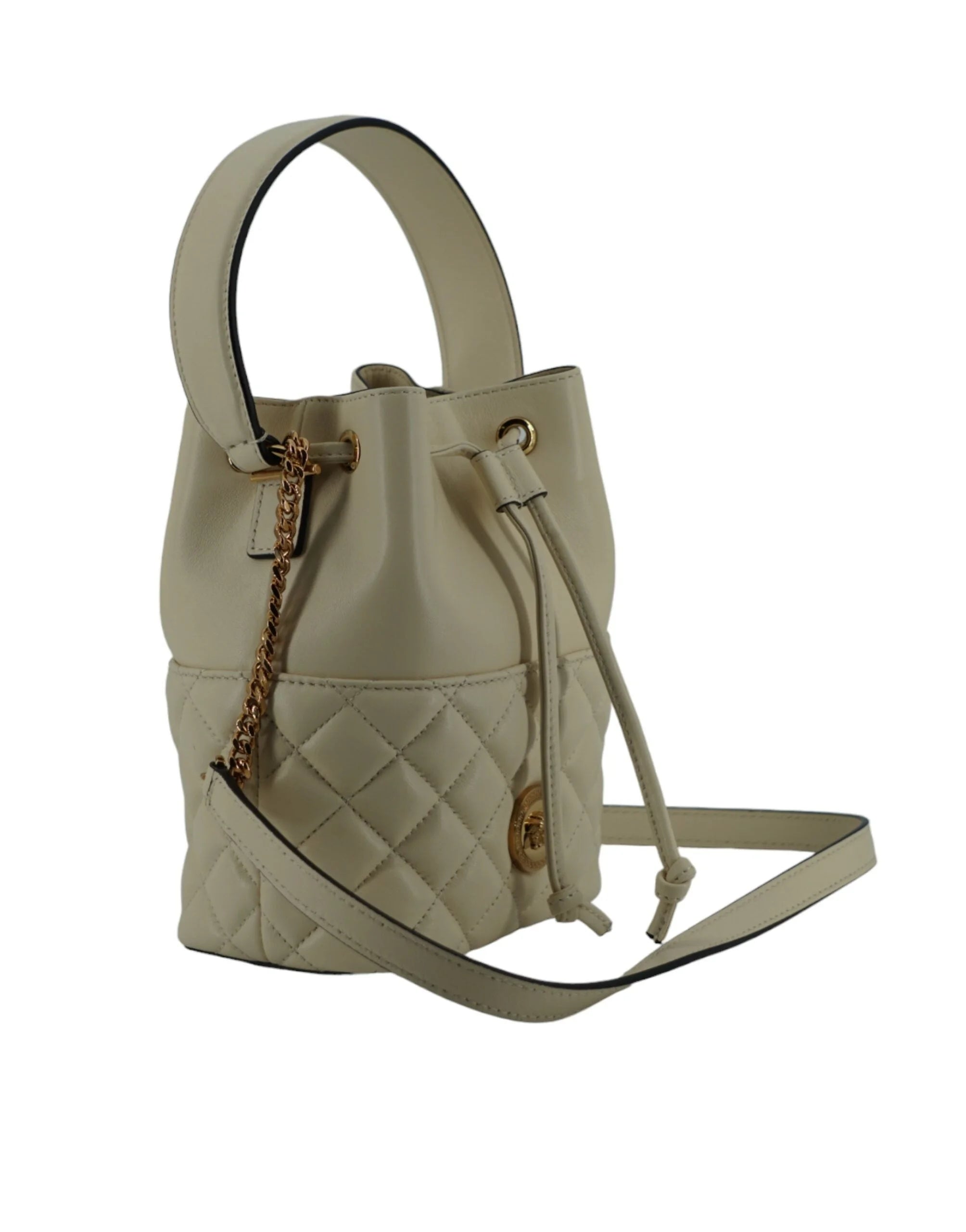Versace Elegant Small White Leather Bucket Shoulder Bag - Bucket Bags