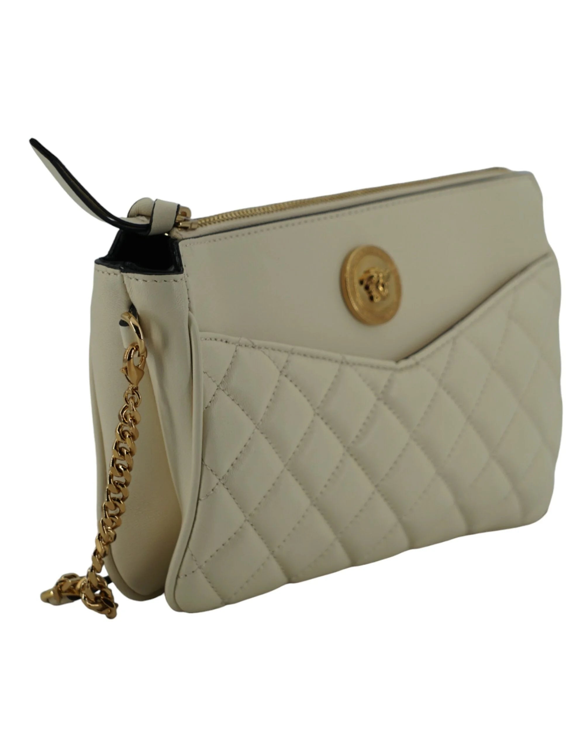 Versace Elegant White Lamb Leather Crossbody Pouch - Cross Body Bags