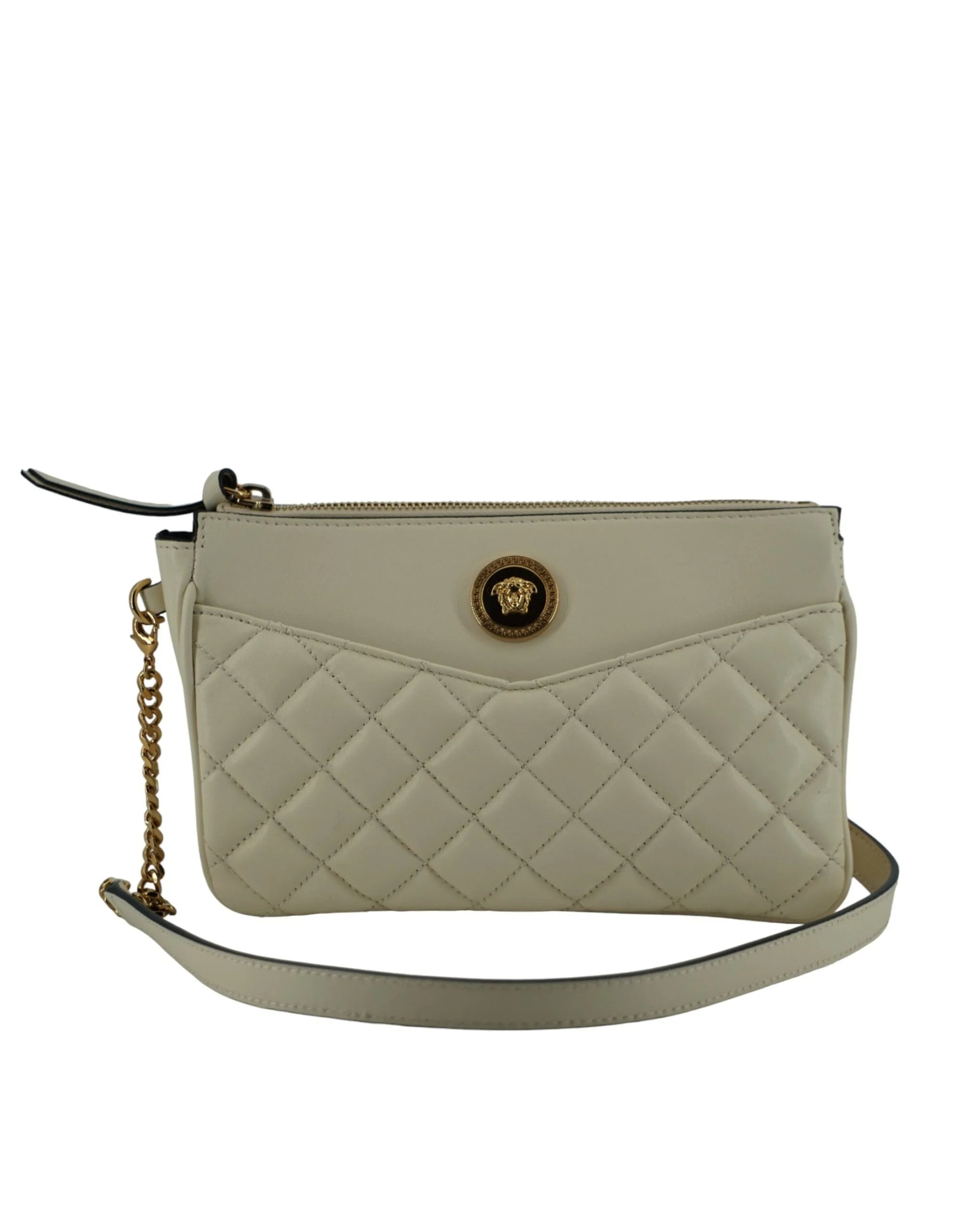 Versace Elegant White Lamb Leather Crossbody Pouch - Cross Body Bags