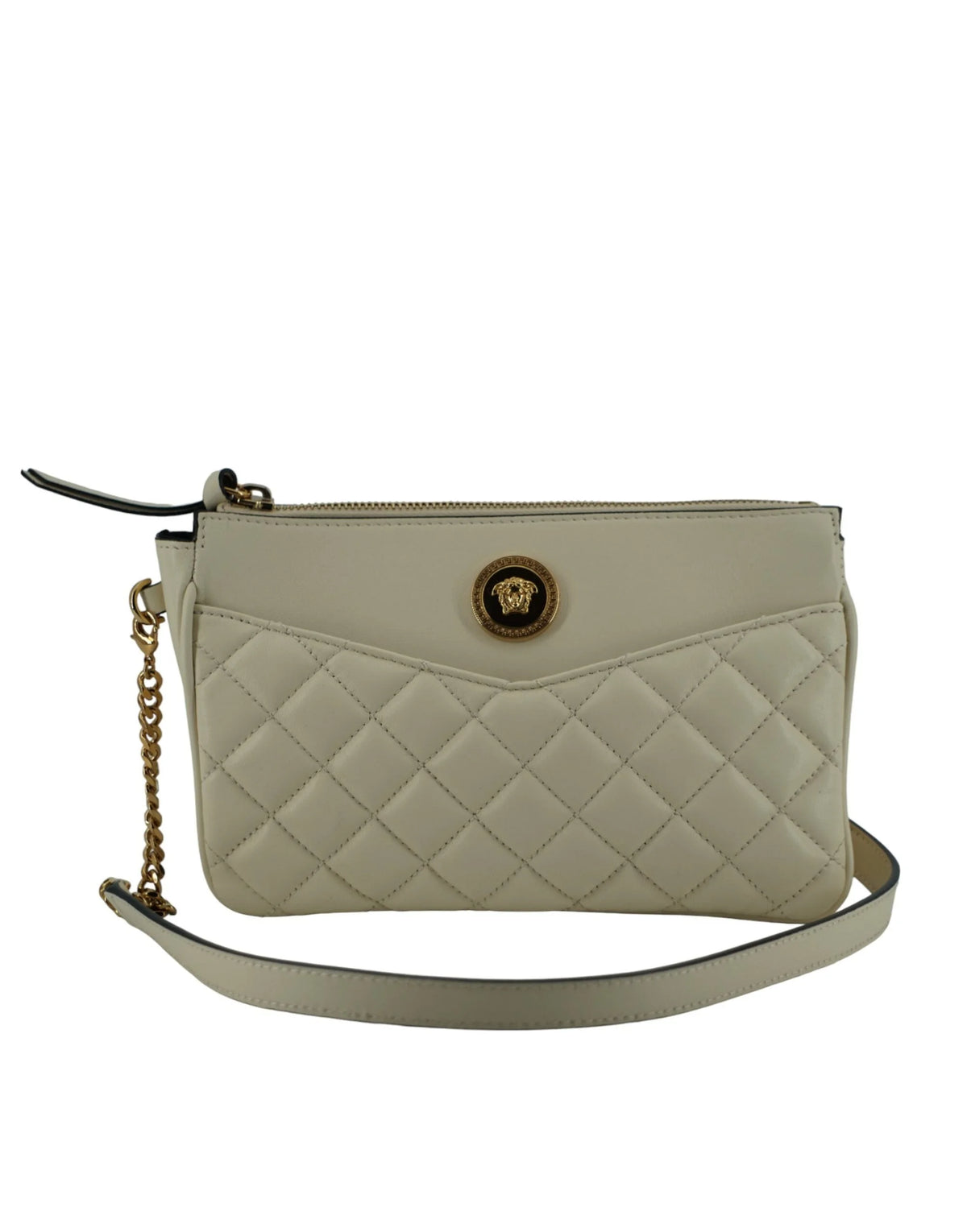 Versace Elegant White Lamb Leather Crossbody Pouch - Cross Body Bags