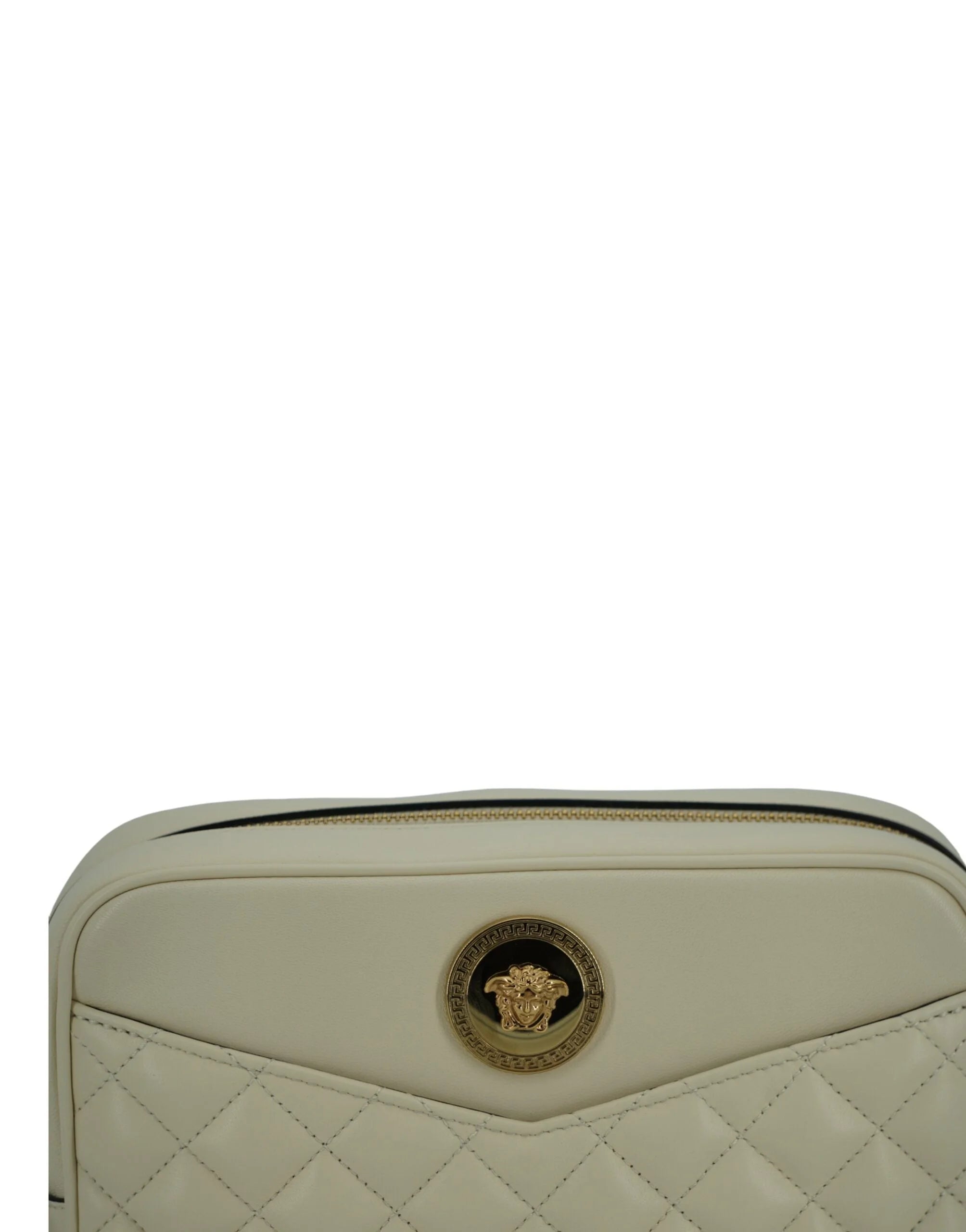 Versace Elegant White Leather Camera Shoulder Bag - Shoulder Bags
