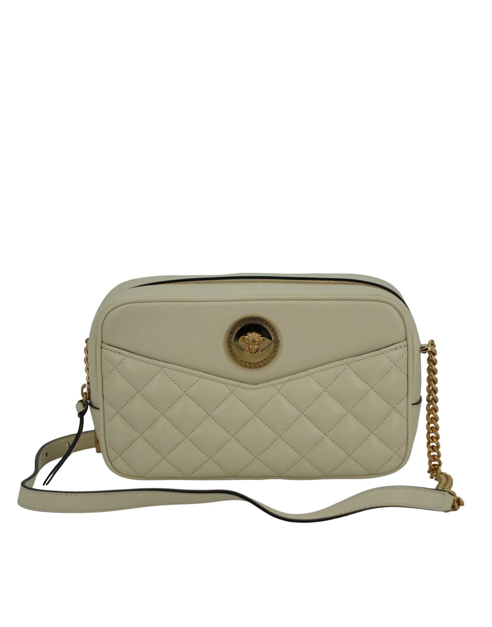 Versace Elegant White Leather Camera Shoulder Bag - Shoulder Bags
