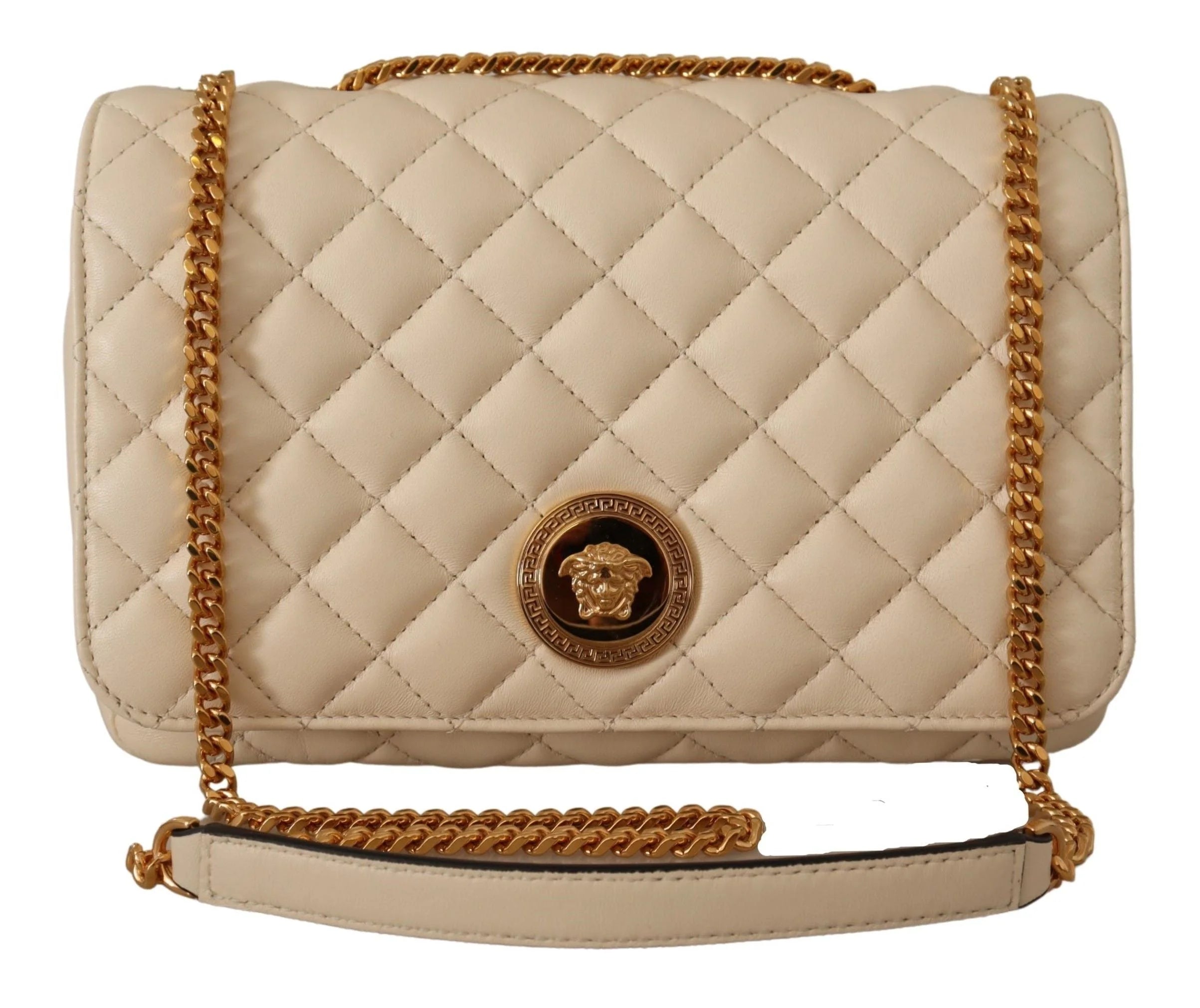 Versace Elegant White Nappa Leather Shoulder Bag - Shoulder Bags