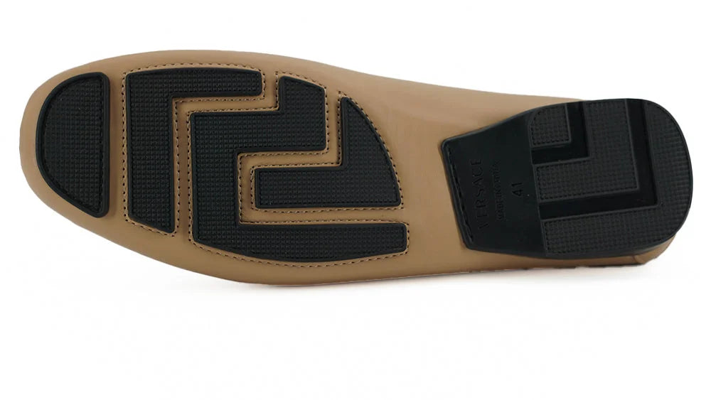 Versace Exquisite Medusa Gold-Tone Leather Loafers - Flats