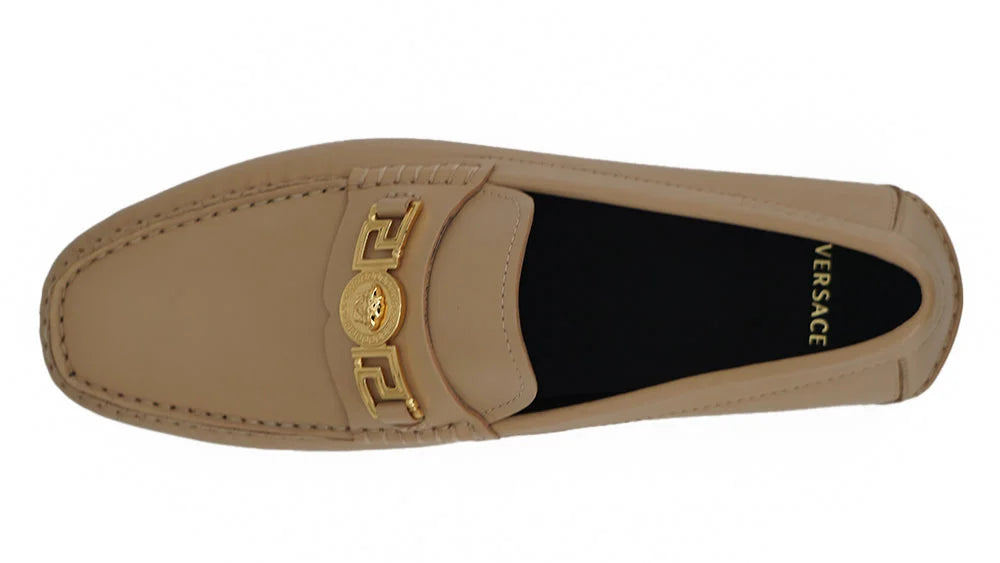 Versace Exquisite Medusa Gold-Tone Leather Loafers - Flats
