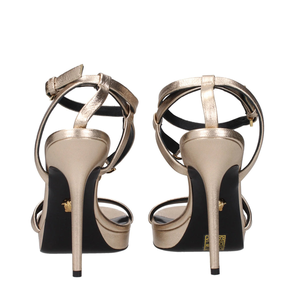 Versace Gold Leather Stiletto Heels Sandals