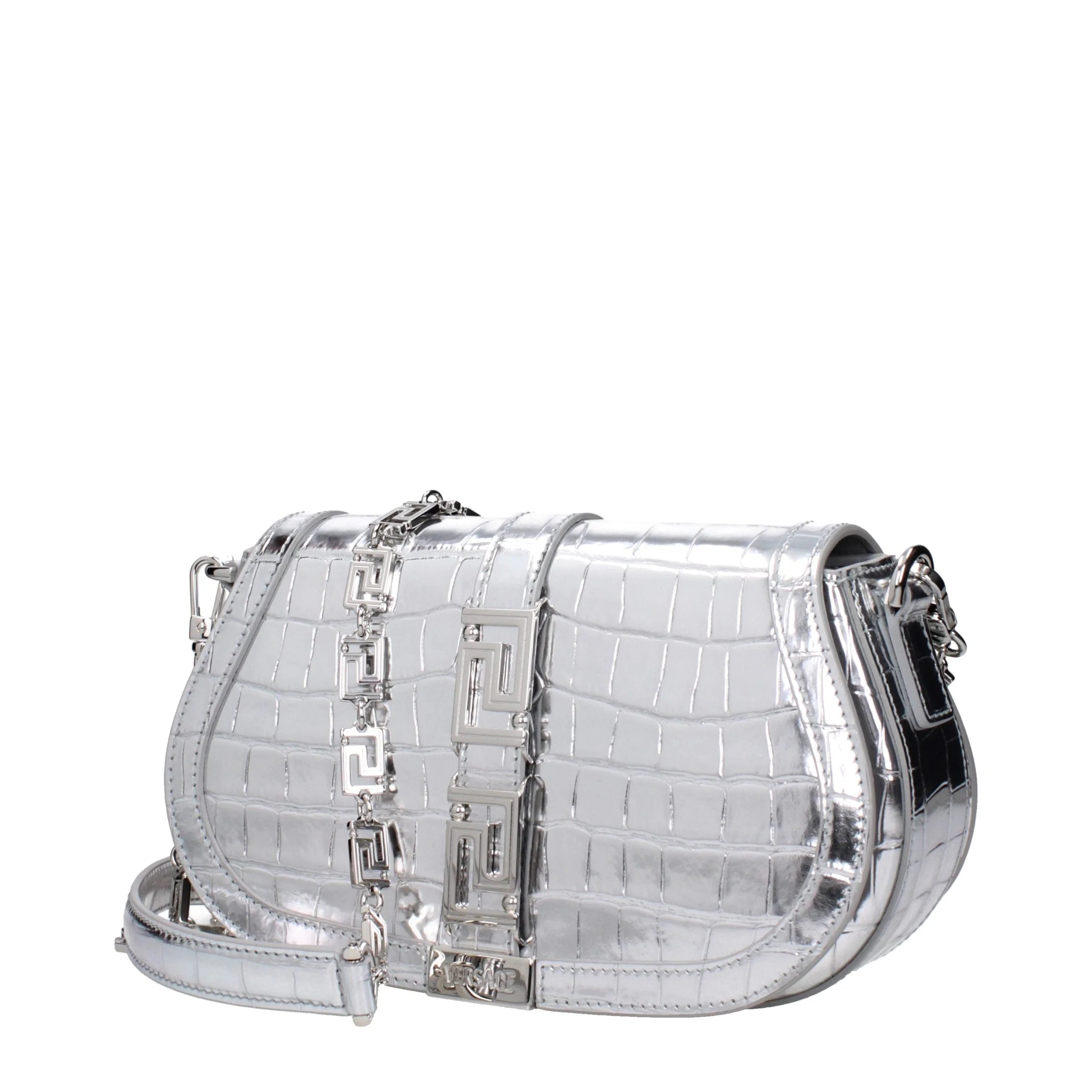 Versace Gray Leather Shoulder Bag