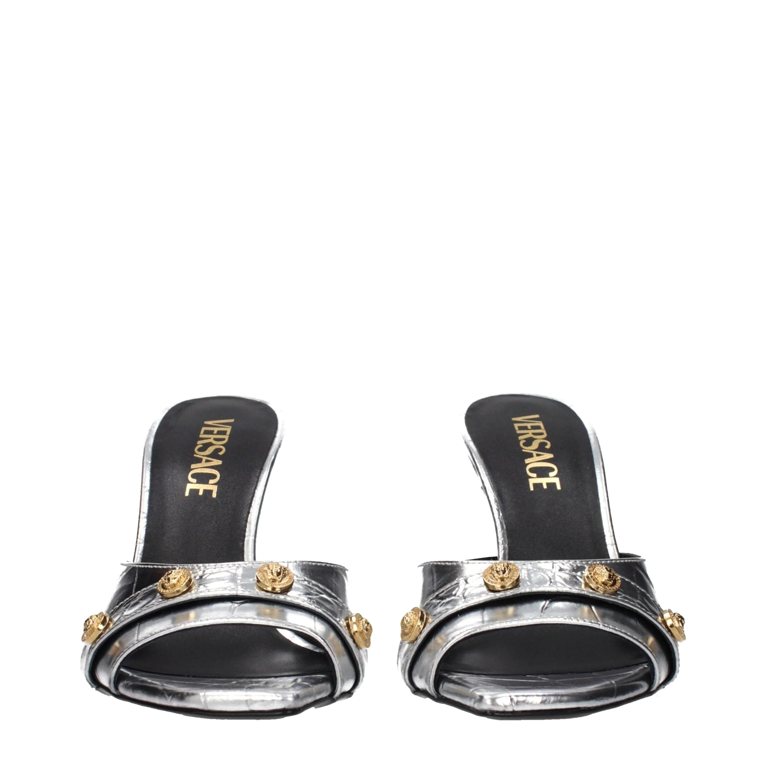 Versace Gray Leather Stiletto Heel Sandals